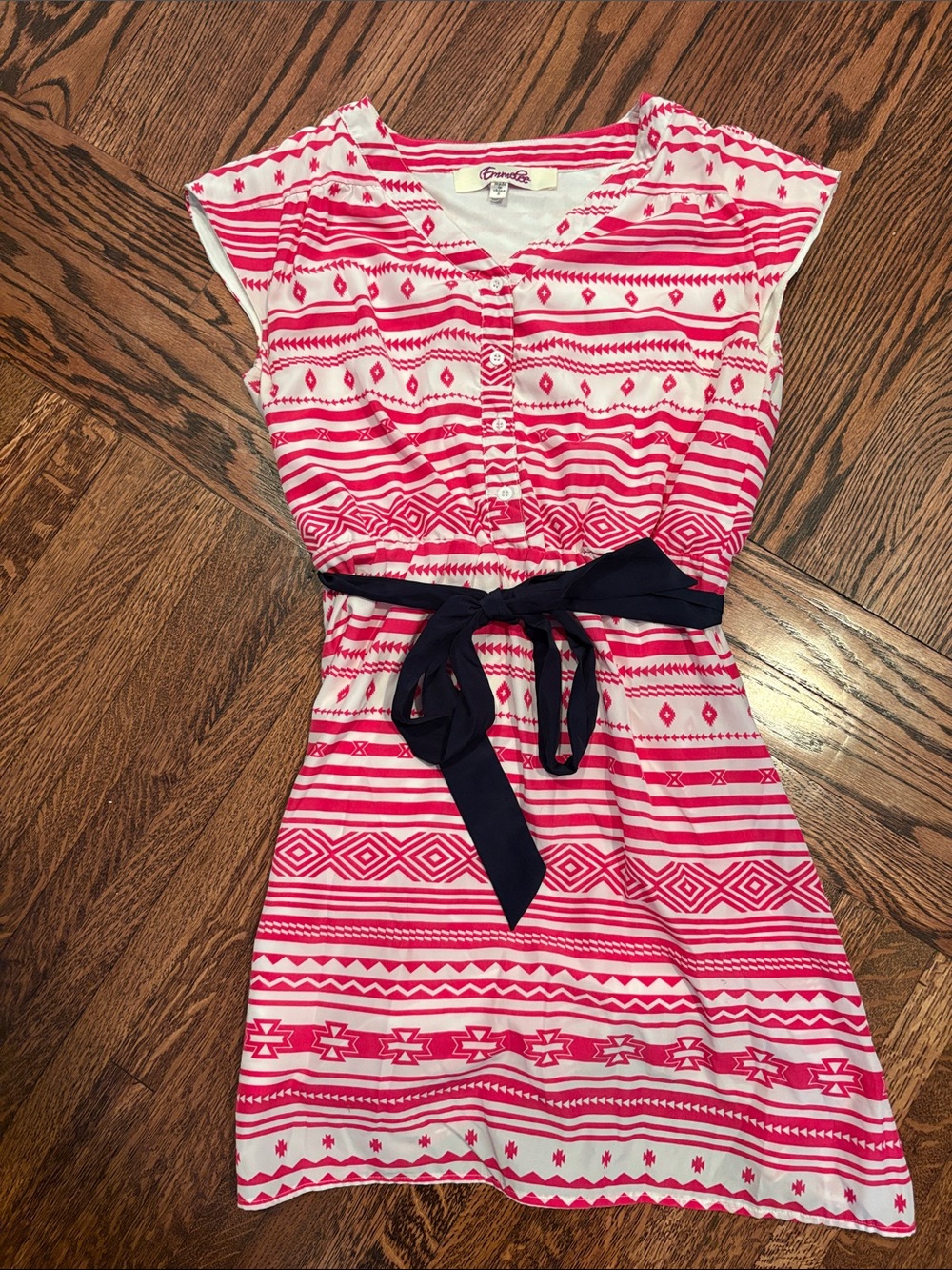 Womens Pink Patterned Belted Dress